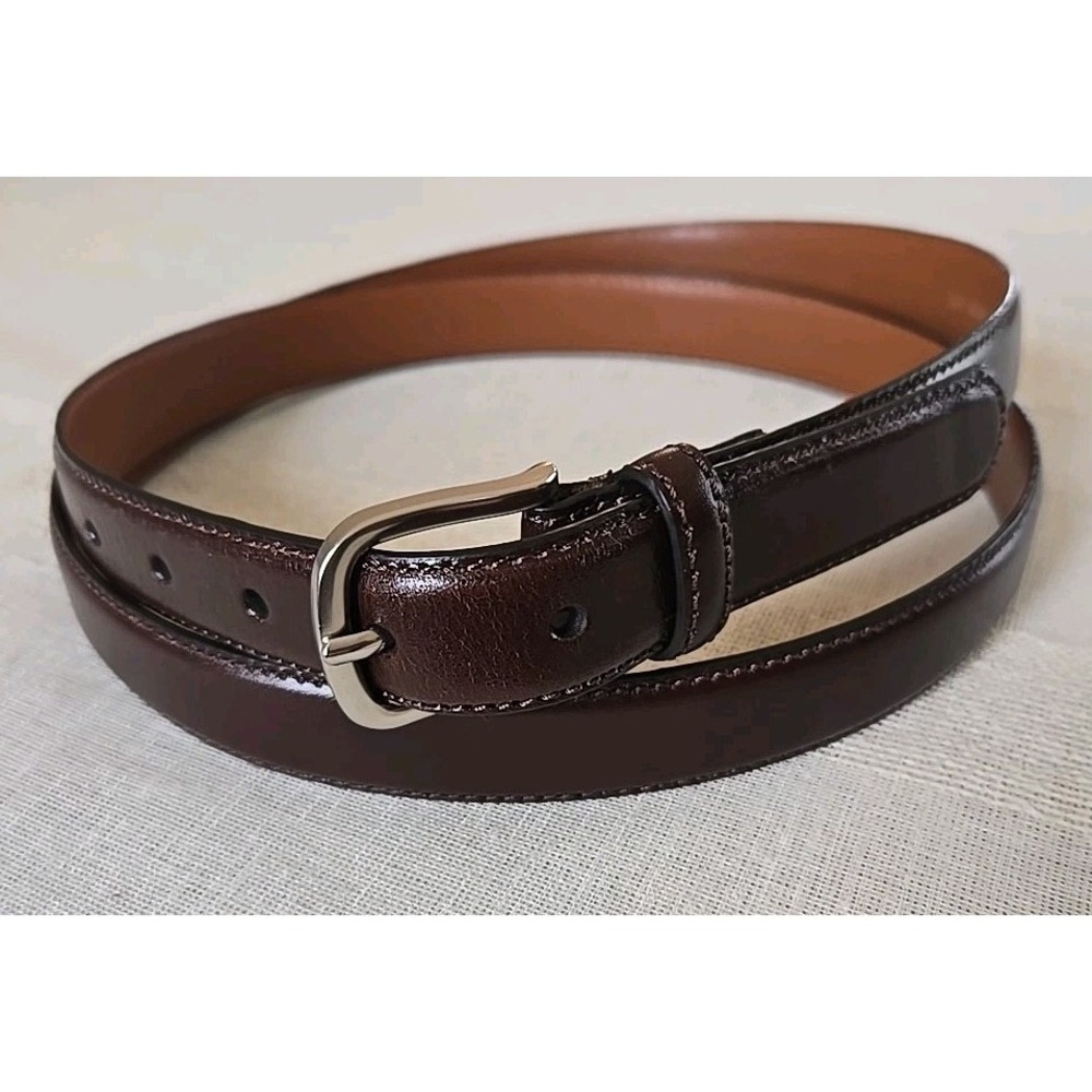 Land's End Men's 1"Width Brown Leather Dress/Casual Belt Silver Buckle 48 NWOT
